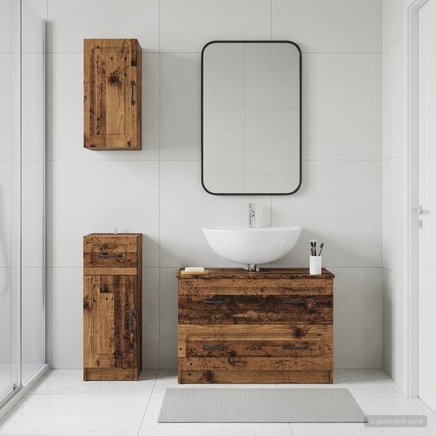 vidaXL 3 Piece Bathroom Cabinet Set UTRECHT Old Wood Engineered Wood