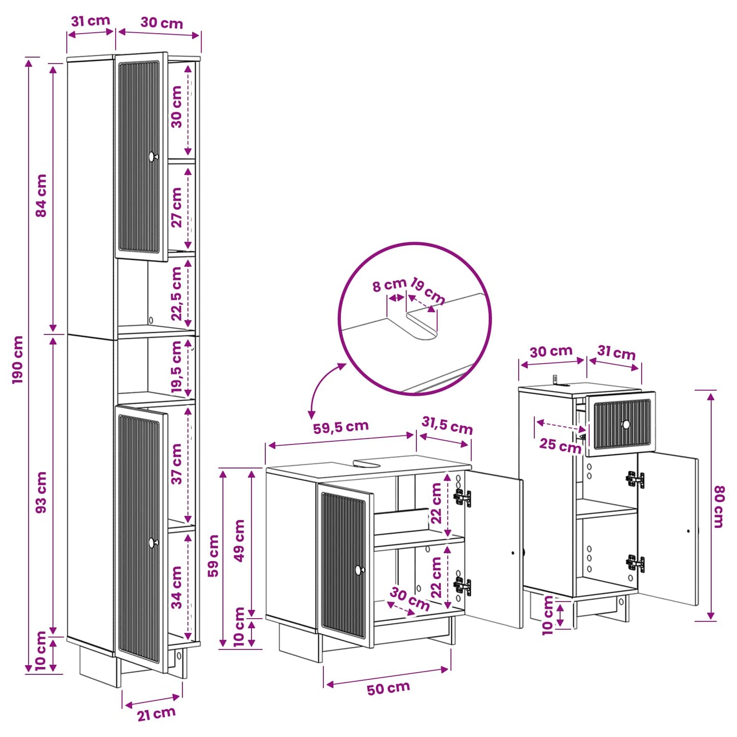 vidaXL 3 Piece Bathroom Cabinet Set EDE Engineered Wood