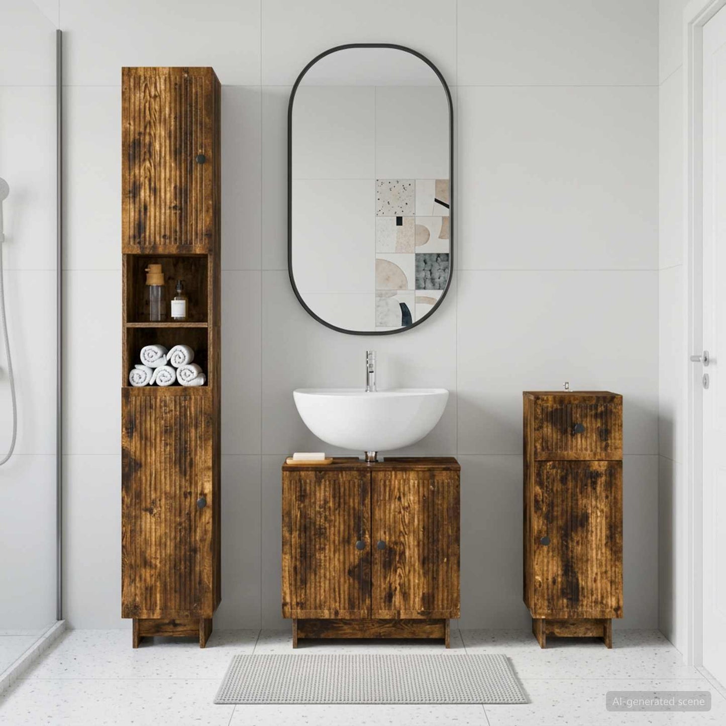 vidaXL 3 Piece Bathroom Cabinet Set EDE Smoked Oak Engineered Wood
