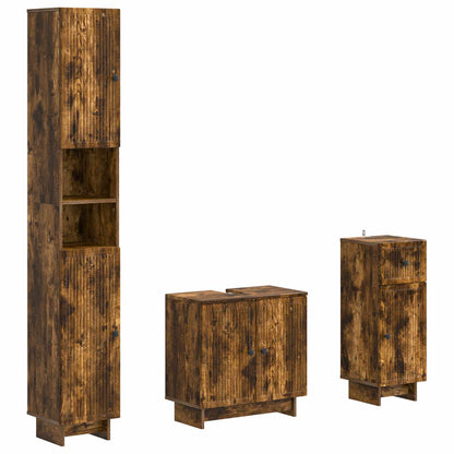 vidaXL 3 Piece Bathroom Cabinet Set EDE Smoked Oak Engineered Wood