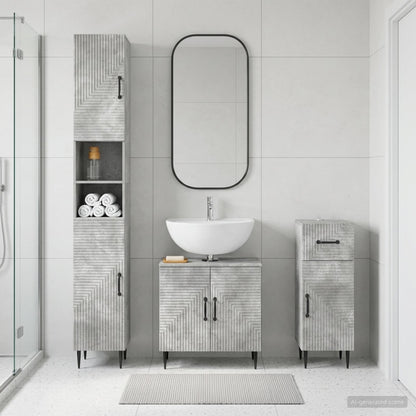 vidaXL 3 Piece Bathroom Cabinet Set HAARLEM Engineered Wood