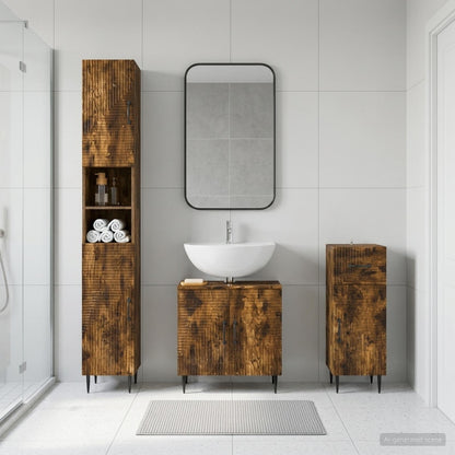 vidaXL 3 Piece Bathroom Cabinet Set HAARLEM Engineered Wood