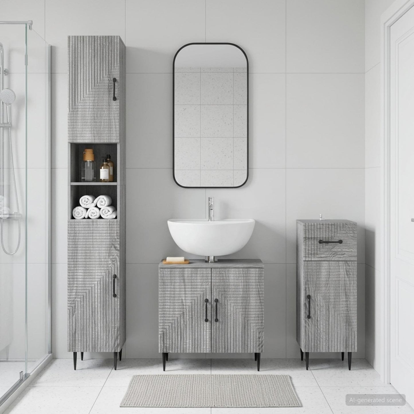 vidaXL 3 Piece Bathroom Cabinet Set HAARLEM Engineered Wood