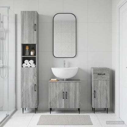 vidaXL 3 Piece Bathroom Cabinet Set HAARLEM Engineered Wood