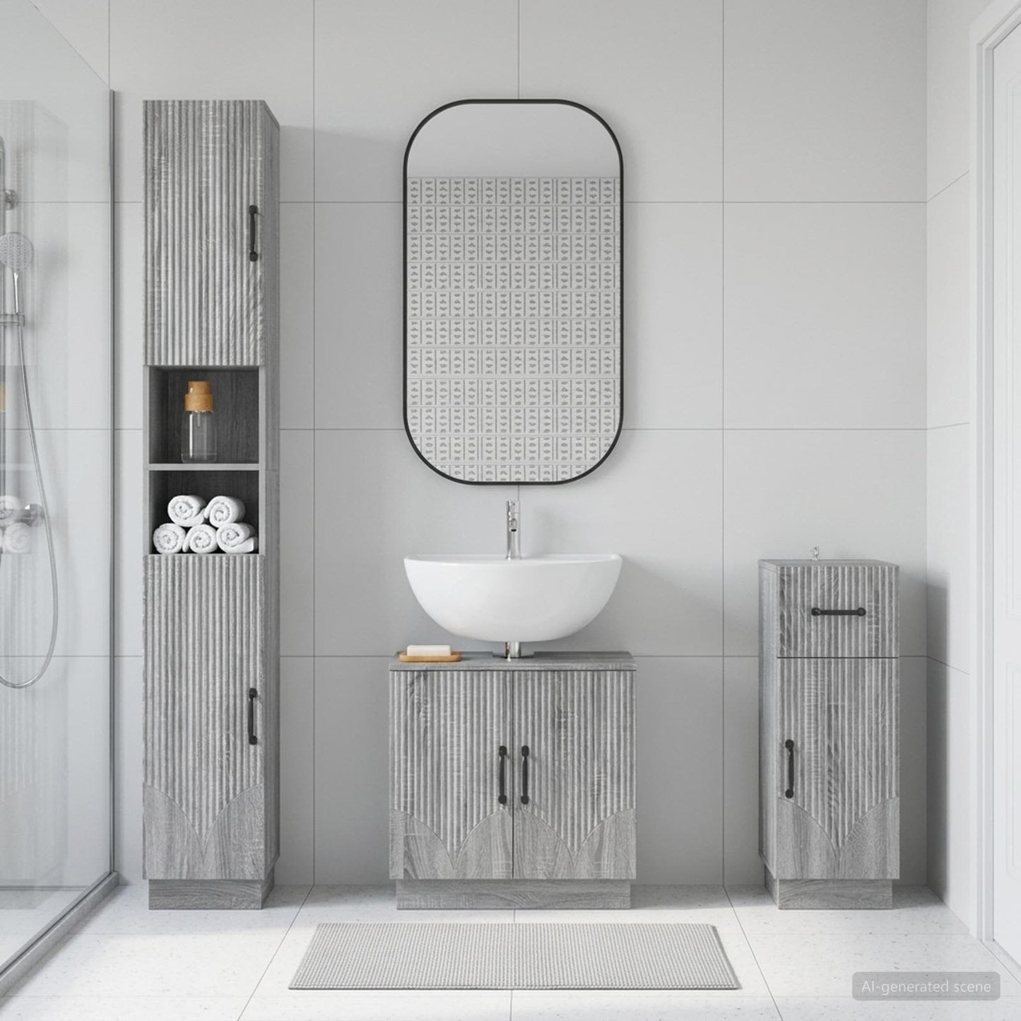 vidaXL 3 Piece Bathroom Cabinet Set HOORN Engineered Wood