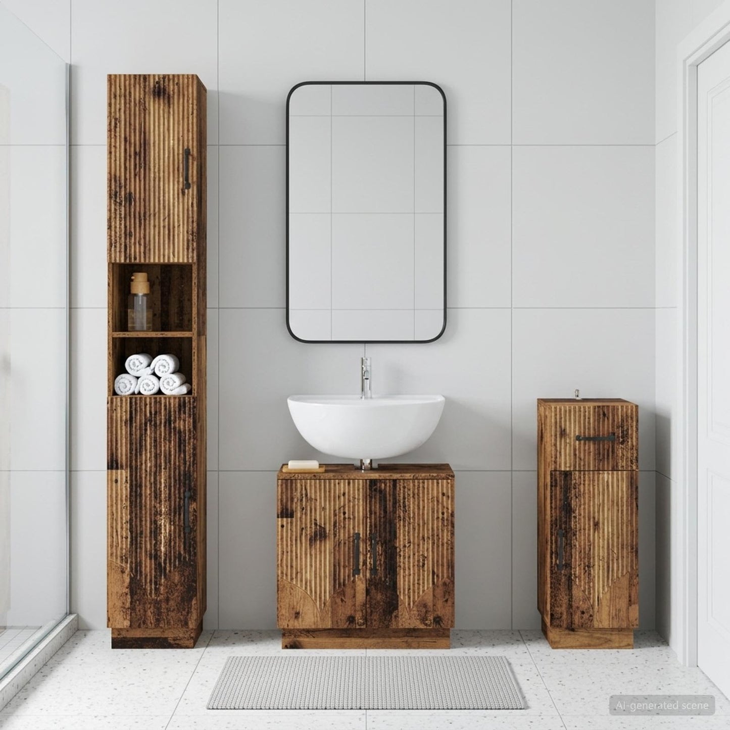 vidaXL 3 Piece Bathroom Cabinet Set HOORN Engineered Wood