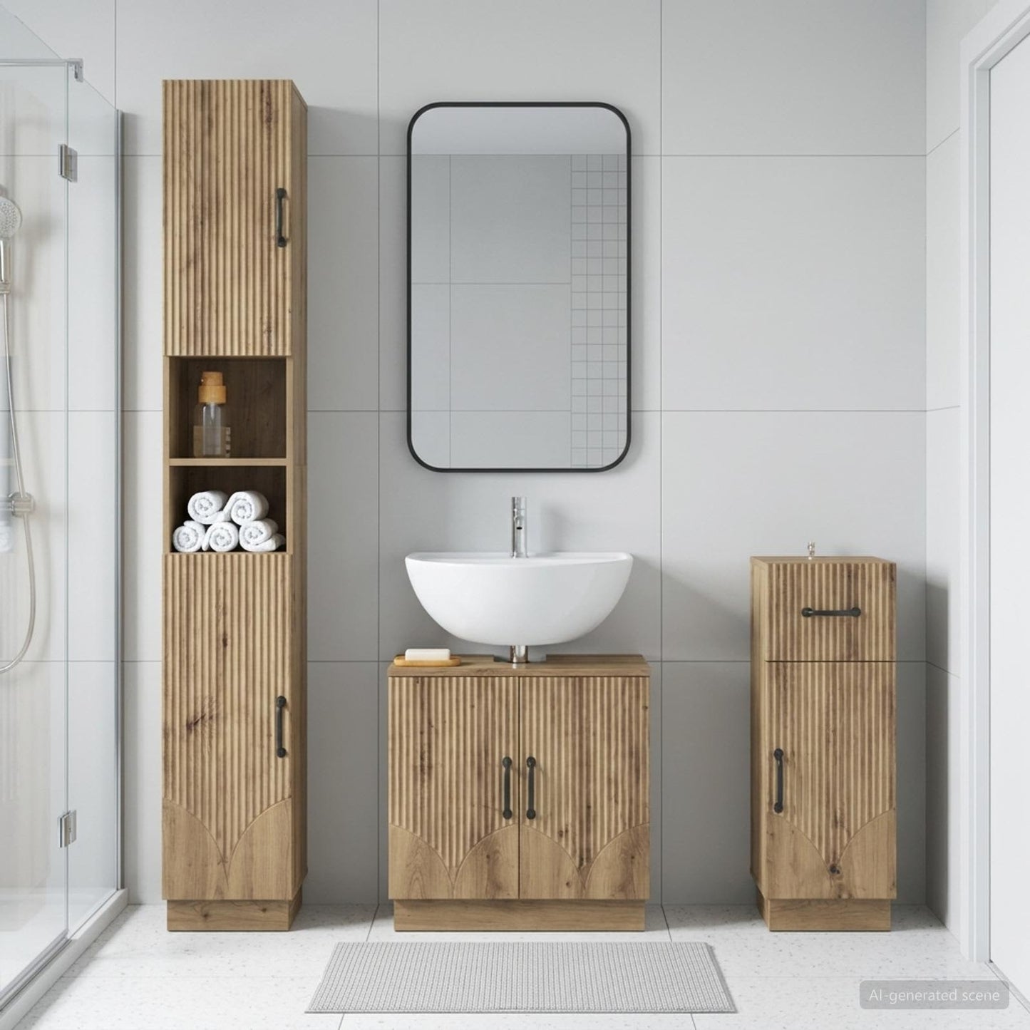 vidaXL 3 Piece Bathroom Cabinet Set HOORN Engineered Wood