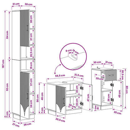 vidaXL 3 Piece Bathroom Cabinet Set HOORN Engineered Wood