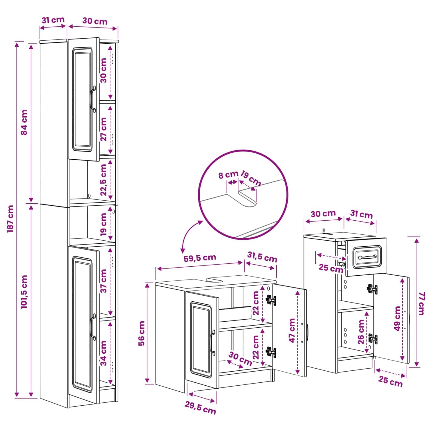 vidaXL 3 Piece Bathroom Cabinet Set UTRECHT Engineered Wood