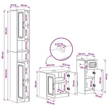 vidaXL 3 Piece Bathroom Cabinet Set UTRECHT Engineered Wood