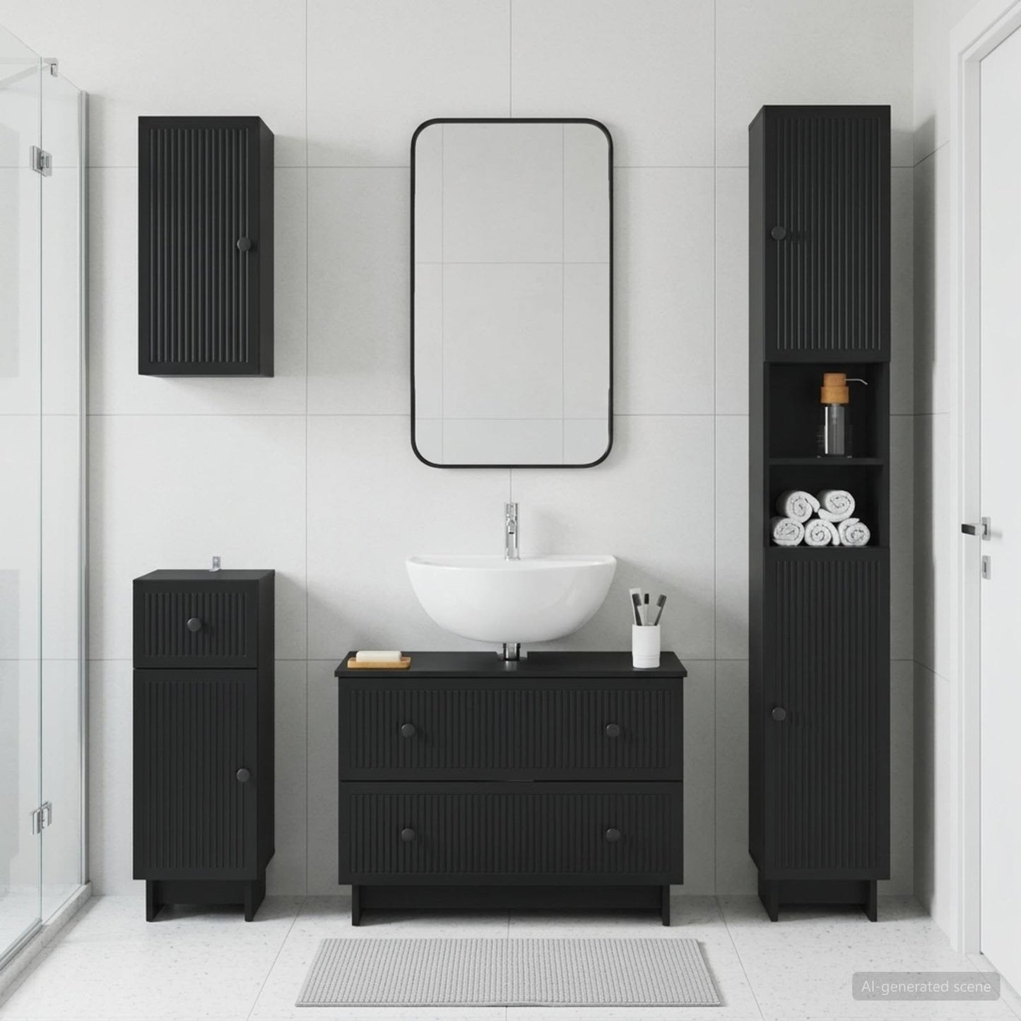 vidaXL 4 Piece Bathroom Cabinet Set EDE Black Engineered Wood