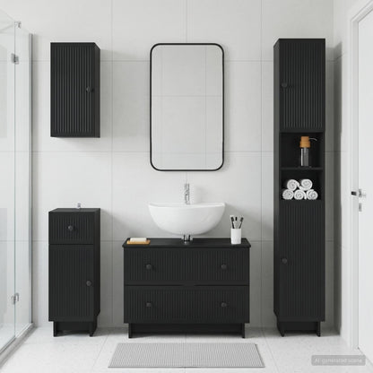 vidaXL 4 Piece Bathroom Cabinet Set EDE Black Engineered Wood