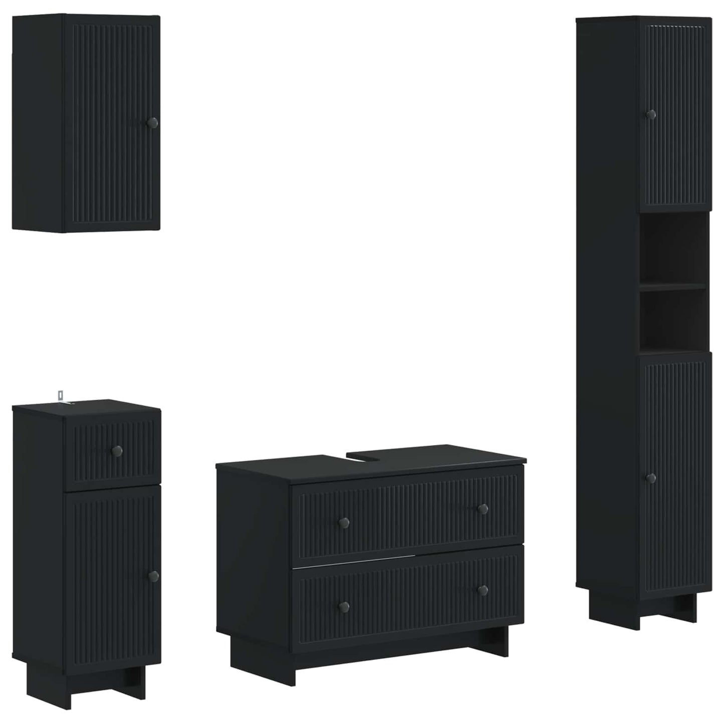vidaXL 4 Piece Bathroom Cabinet Set EDE Black Engineered Wood