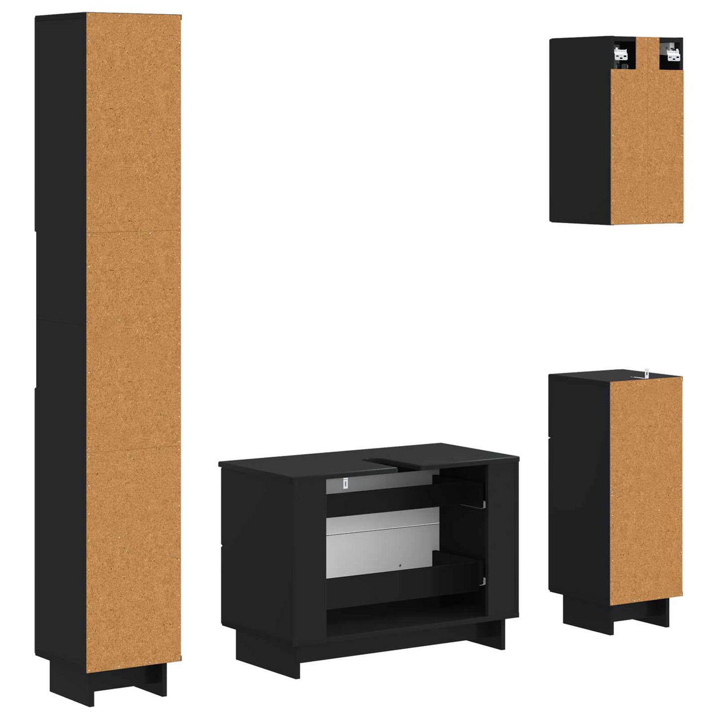 vidaXL 4 Piece Bathroom Cabinet Set EDE Black Engineered Wood