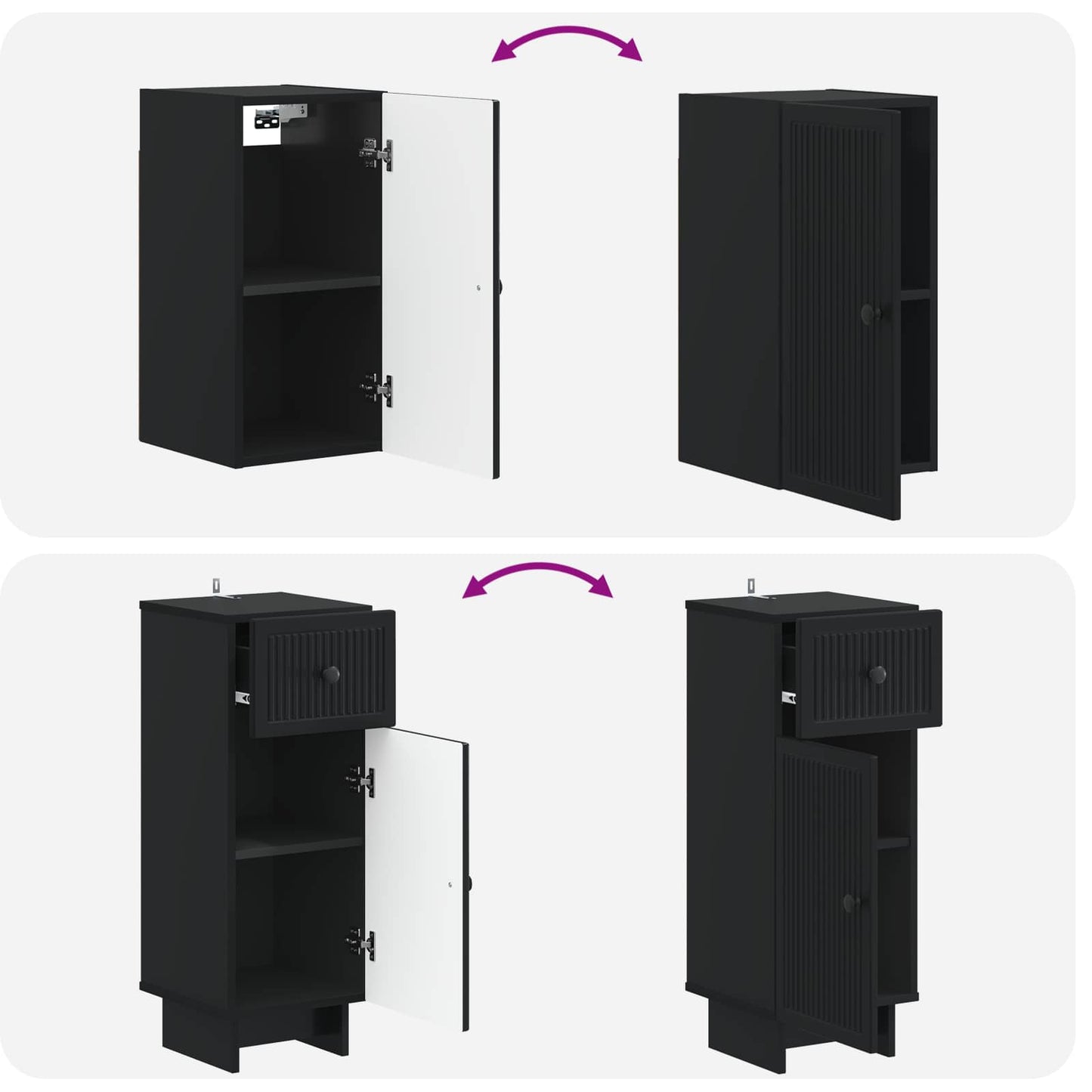 vidaXL 4 Piece Bathroom Cabinet Set EDE Black Engineered Wood