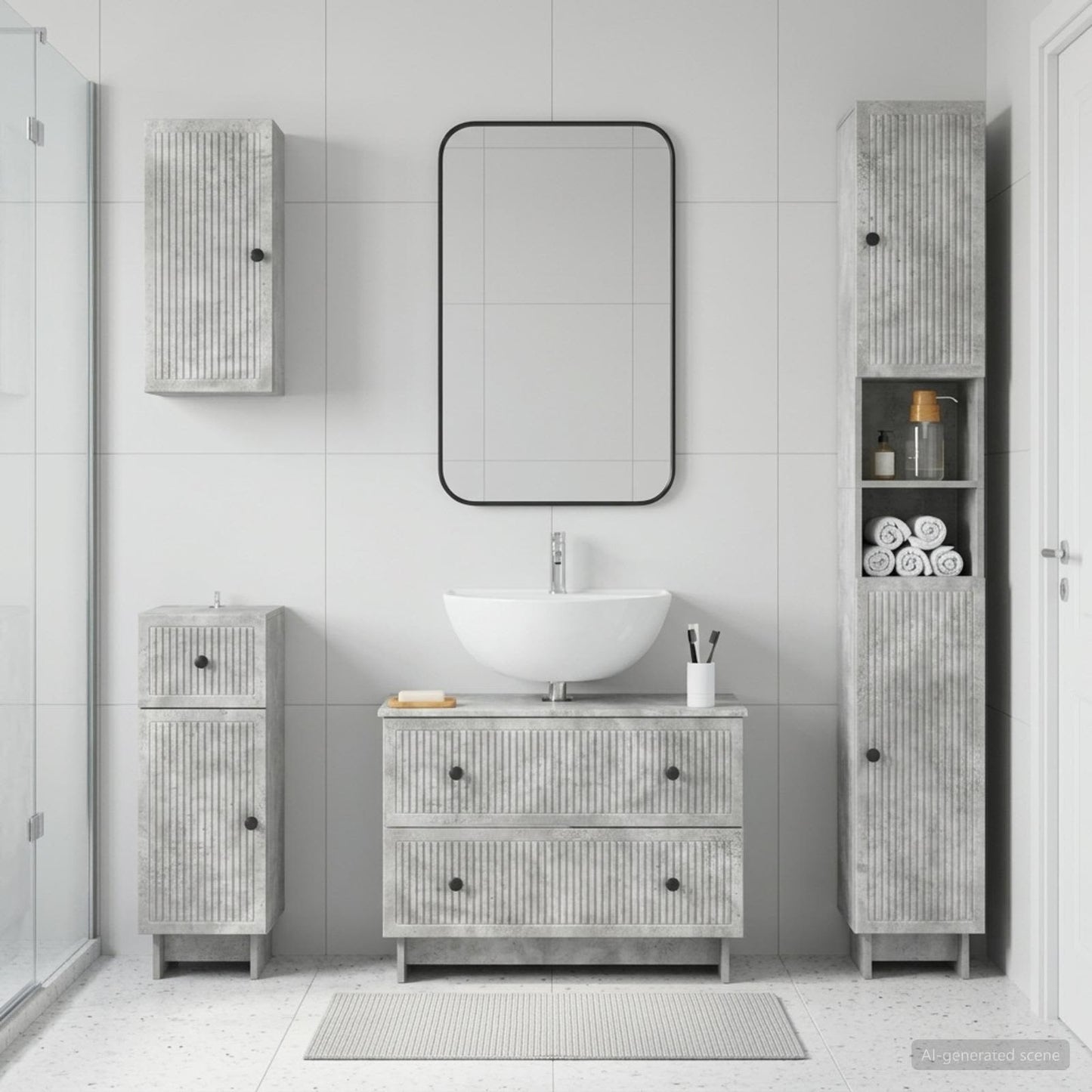 vidaXL 4 Piece Bathroom Cabinet Set EDE Concrete Grey Engineered Wood