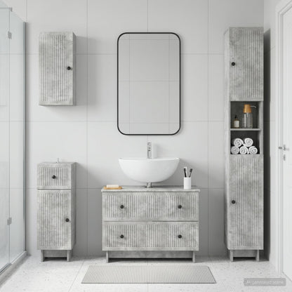 vidaXL 4 Piece Bathroom Cabinet Set EDE Concrete Grey Engineered Wood