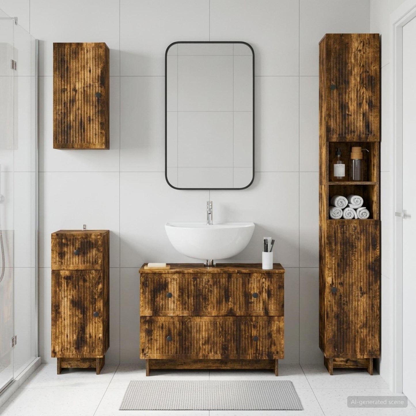 vidaXL 4 Piece Bathroom Cabinet Set EDE Smoked Oak Engineered Wood