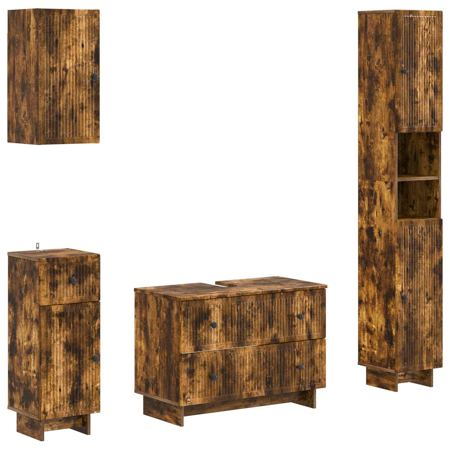 vidaXL 4 Piece Bathroom Cabinet Set EDE Smoked Oak Engineered Wood