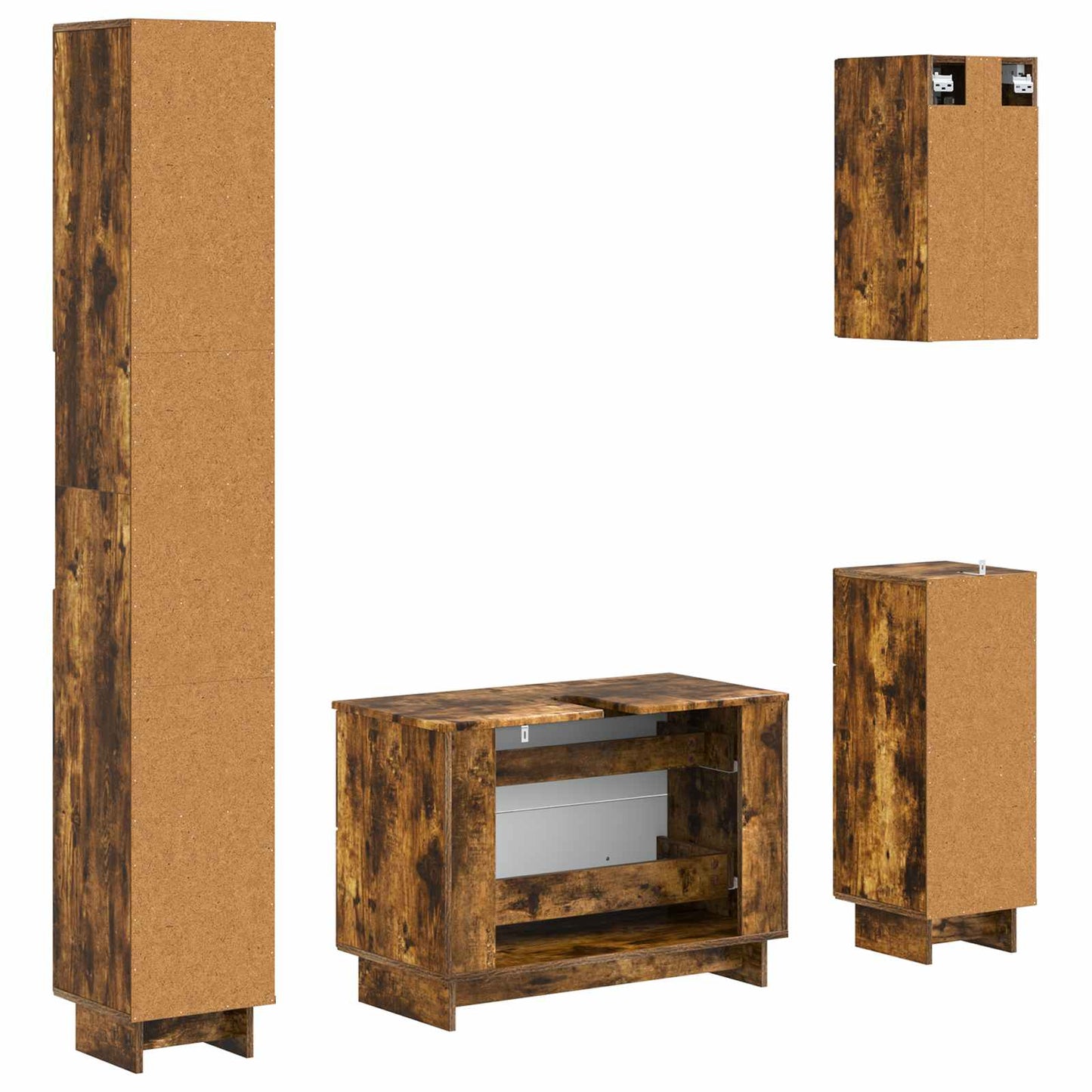 vidaXL 4 Piece Bathroom Cabinet Set EDE Smoked Oak Engineered Wood