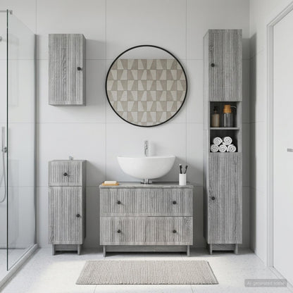 vidaXL 4 Piece Bathroom Cabinet Set EDE Grey Sonoma Engineered Wood