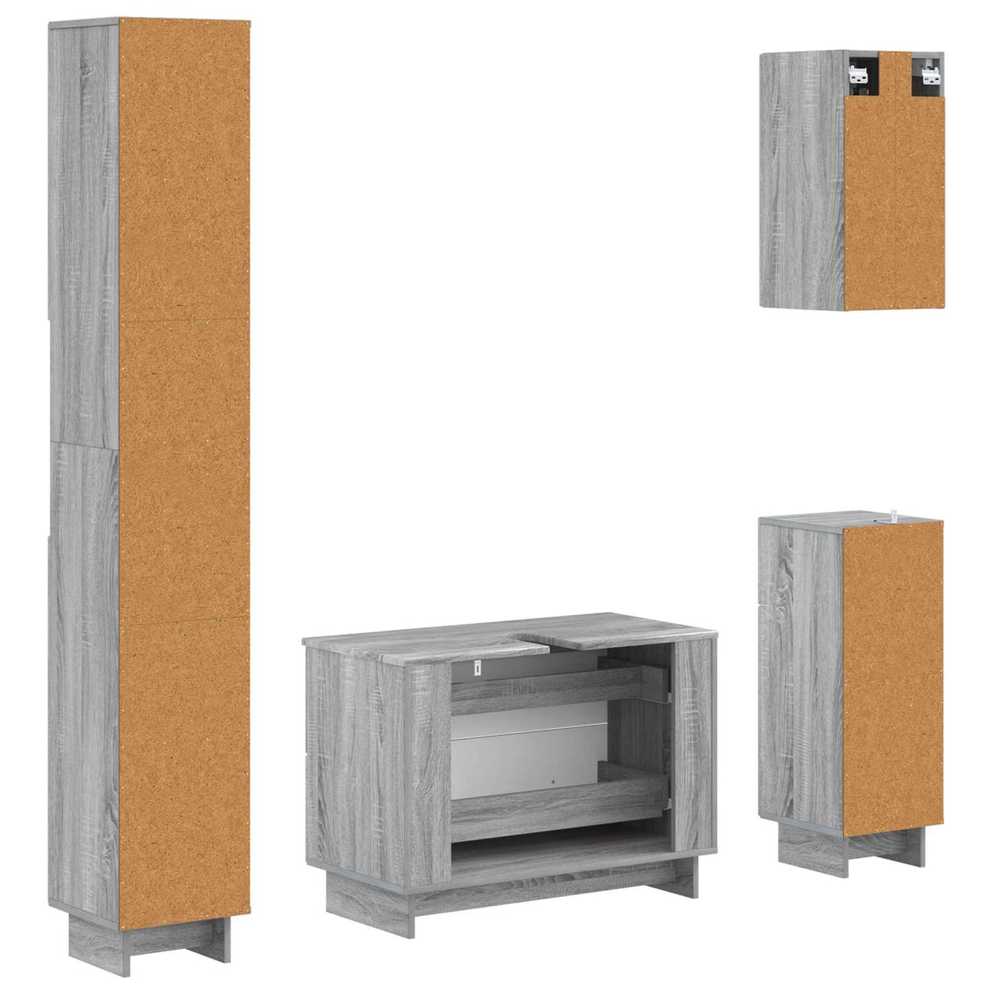 vidaXL 4 Piece Bathroom Cabinet Set EDE Grey Sonoma Engineered Wood