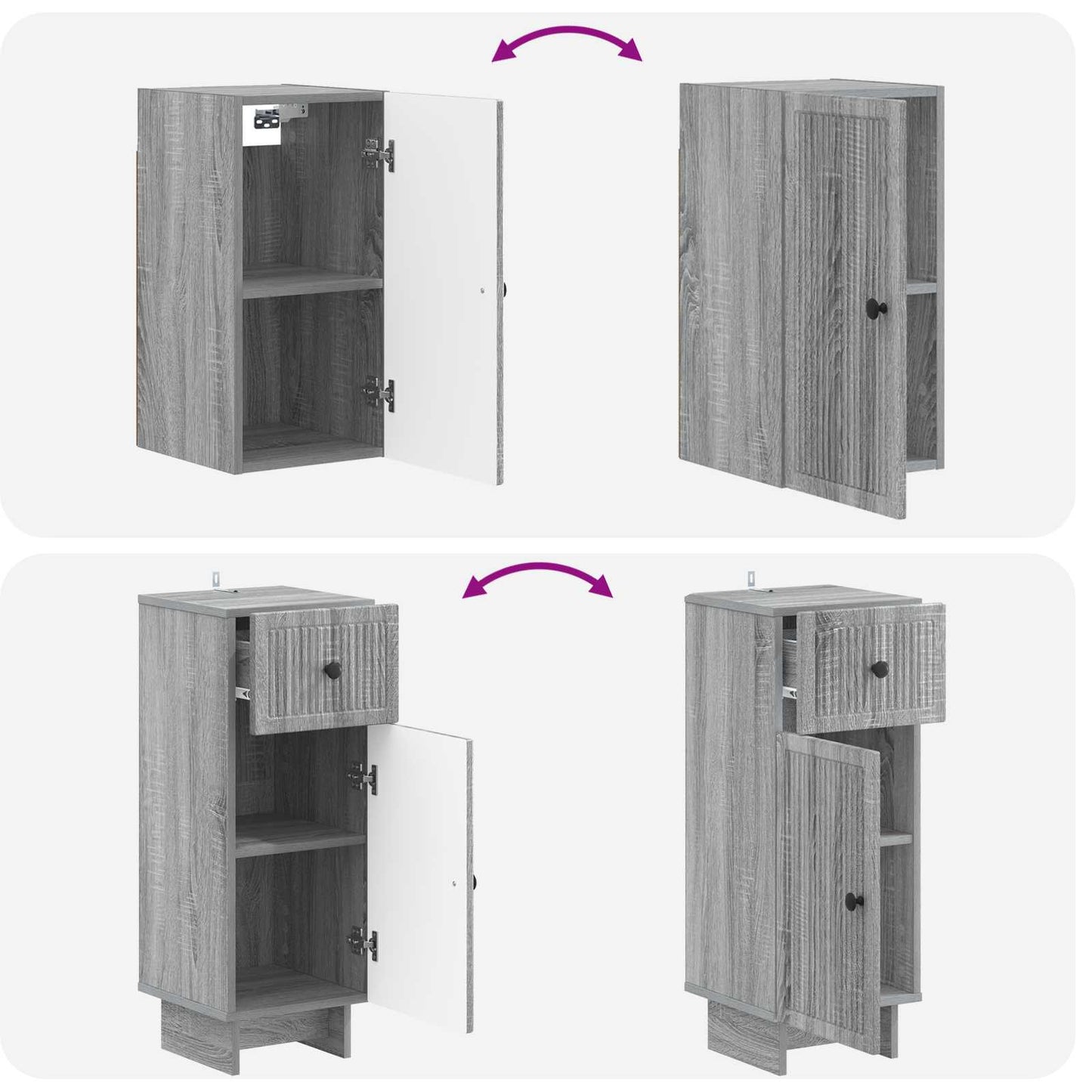 vidaXL 4 Piece Bathroom Cabinet Set EDE Grey Sonoma Engineered Wood