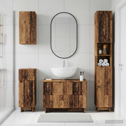 vidaXL 4 Piece Bathroom Cabinet Set EDE Old Wood Engineered Wood