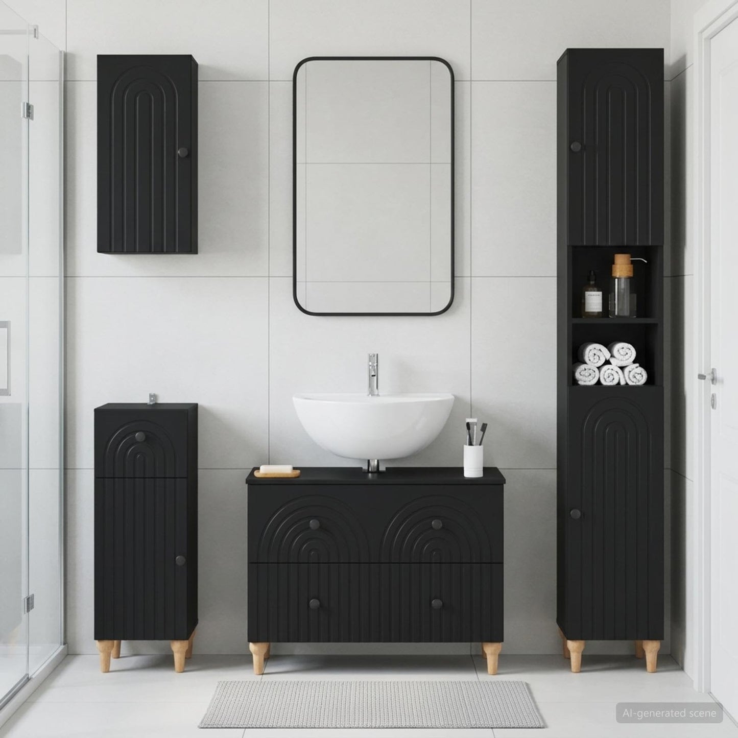 vidaXL 4 Piece Bathroom Cabinet Set ALKMAAR Black Engineered Wood