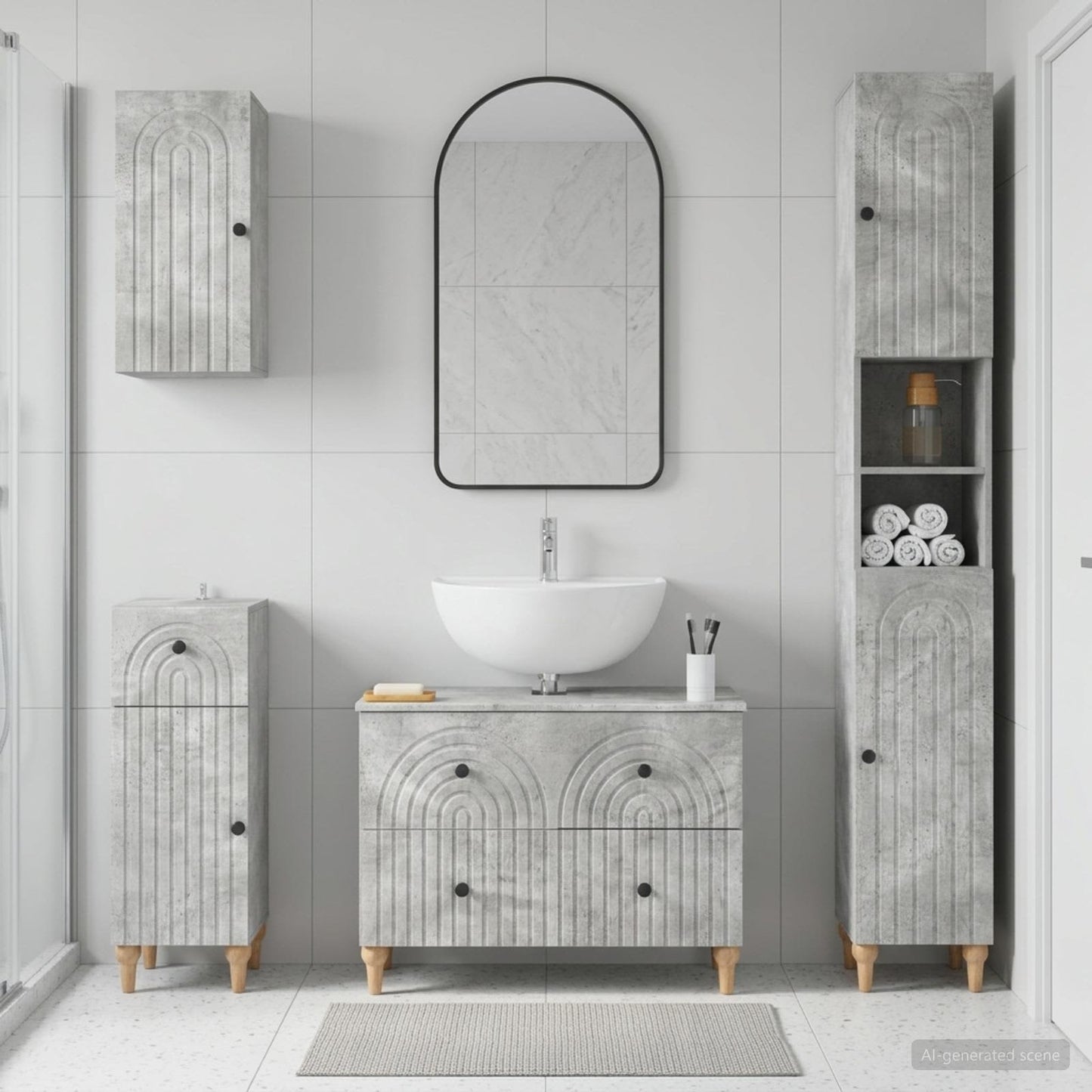 vidaXL 4 Piece Bathroom Cabinet Set ALKMAAR Concrete Grey