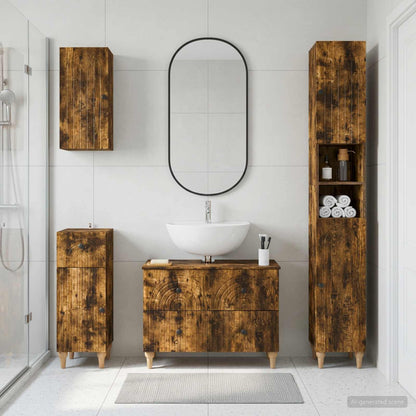 vidaXL 4 Piece Bathroom Cabinet Set ALKMAAR Smoked Oak Engineered Wood