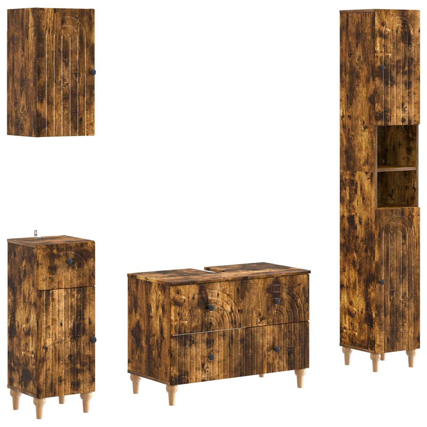 vidaXL 4 Piece Bathroom Cabinet Set ALKMAAR Smoked Oak Engineered Wood