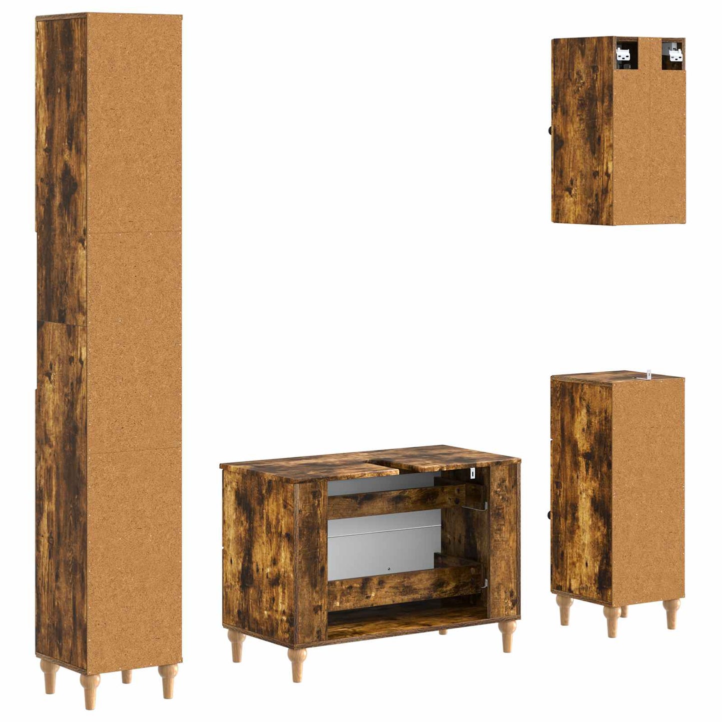 vidaXL 4 Piece Bathroom Cabinet Set ALKMAAR Smoked Oak Engineered Wood