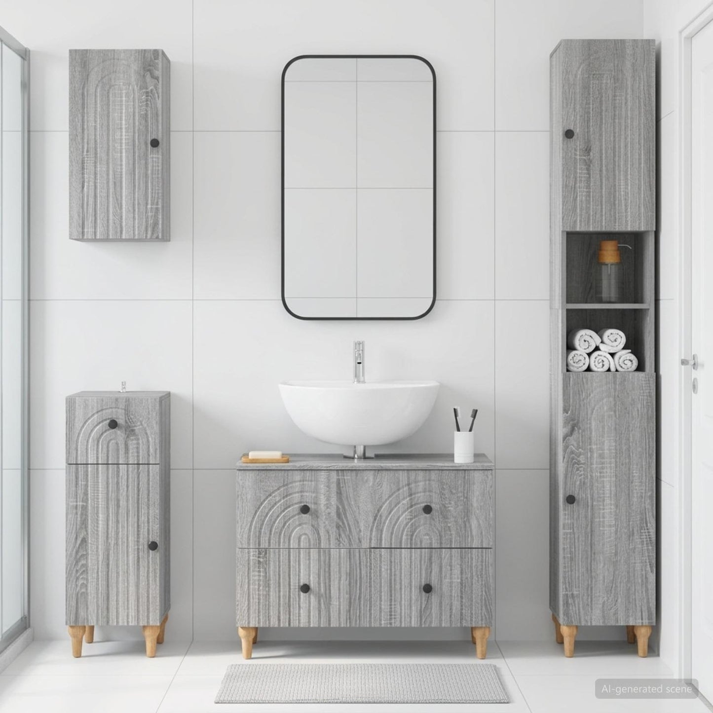 vidaXL 4 Piece Bathroom Cabinet Set ALKMAAR Grey Sonoma