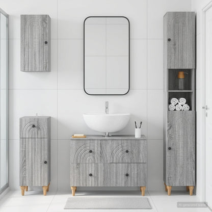 vidaXL 4 Piece Bathroom Cabinet Set ALKMAAR Grey Sonoma