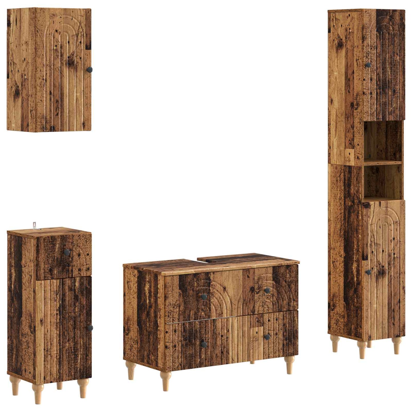 vidaXL 4 Piece Bathroom Cabinet Set ALKMAAR Old Wood Engineered Wood