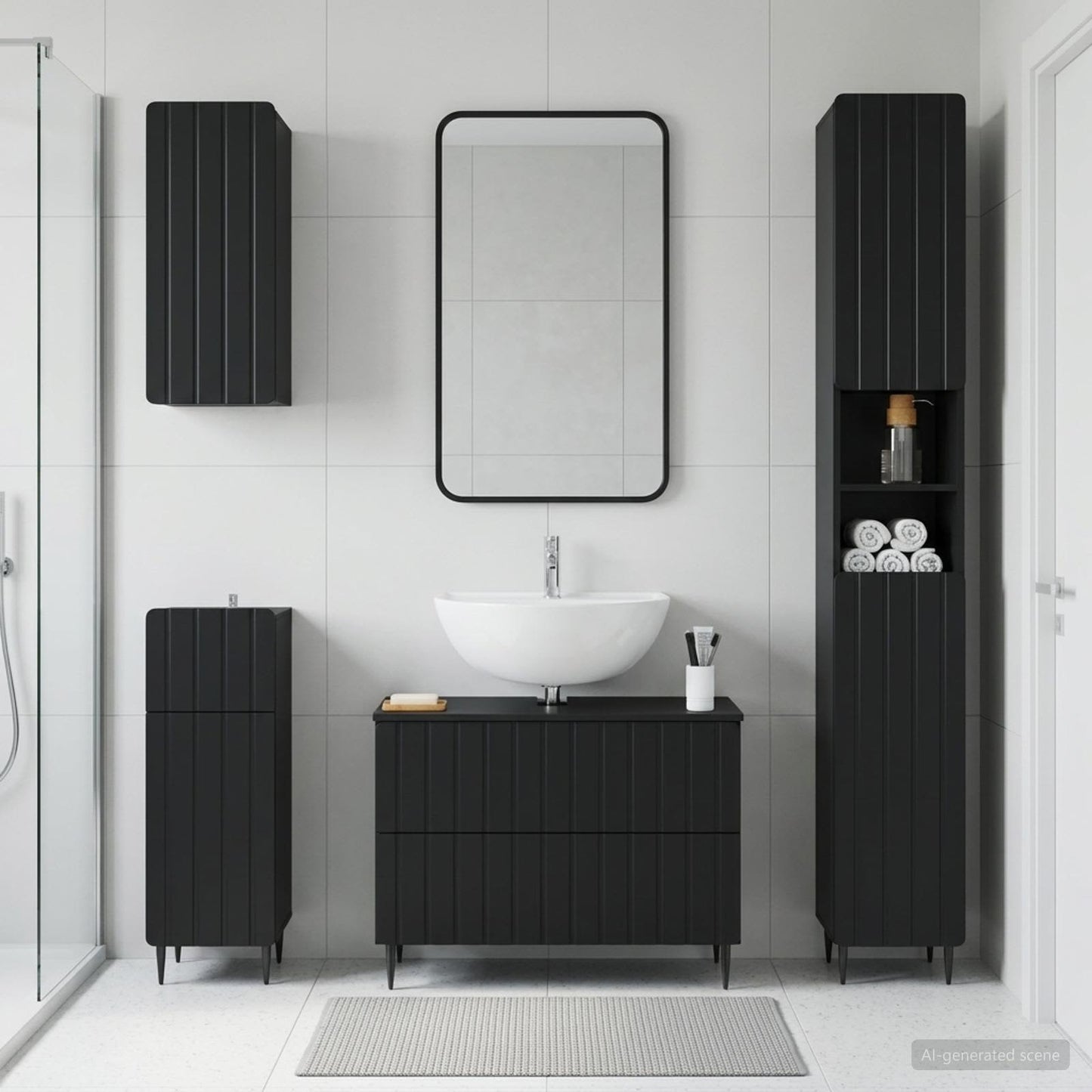 vidaXL 4 Piece Bathroom Cabinet Set ZWOLLE Black Engineered Wood