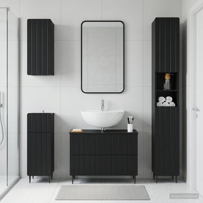 vidaXL 4 Piece Bathroom Cabinet Set ZWOLLE Black Engineered Wood
