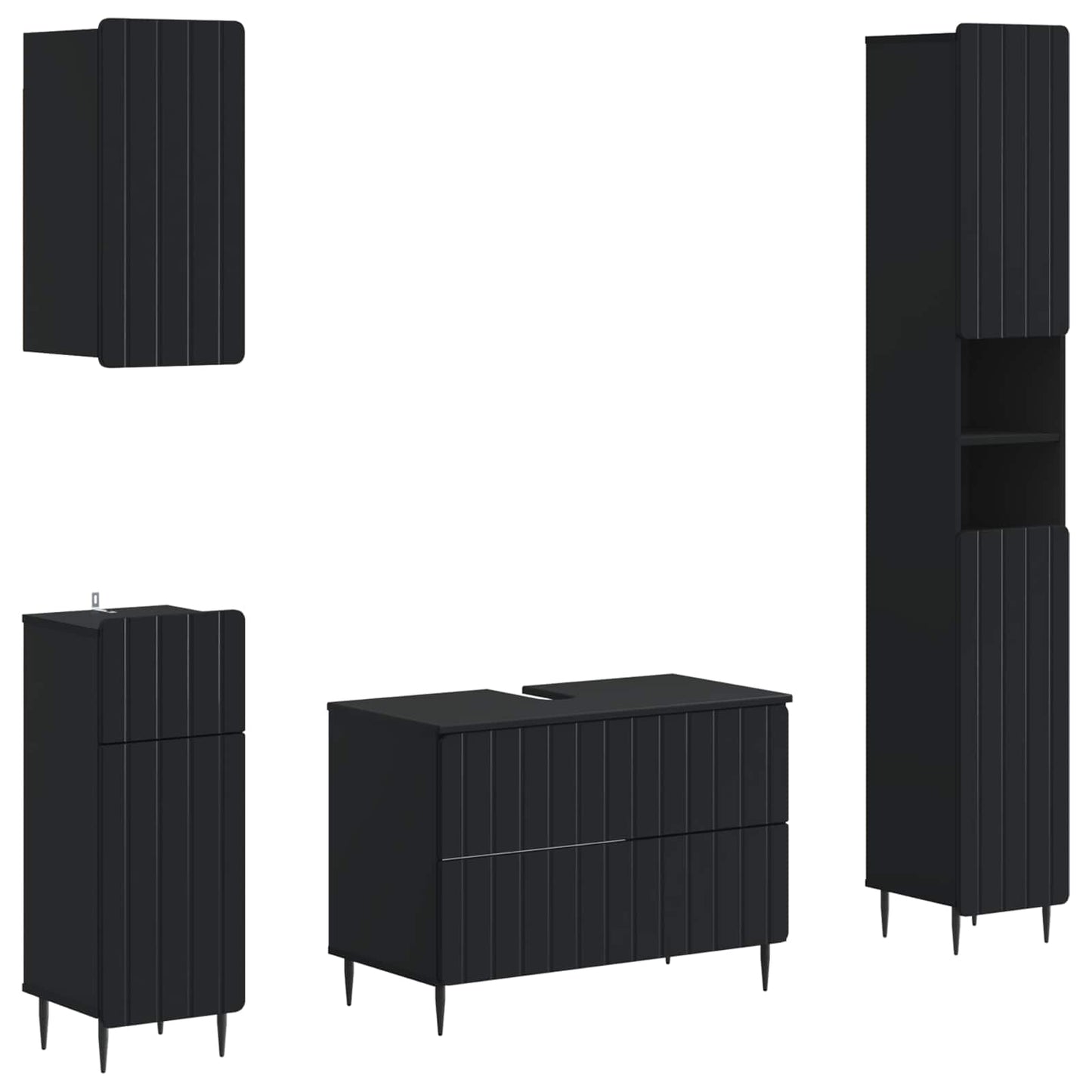 vidaXL 4 Piece Bathroom Cabinet Set ZWOLLE Black Engineered Wood