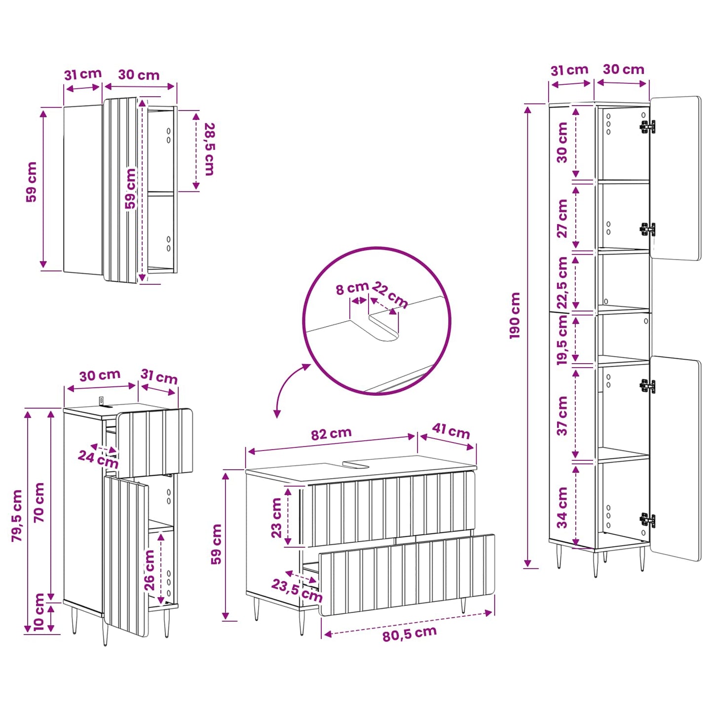 vidaXL 4 Piece Bathroom Cabinet Set ZWOLLE Black Engineered Wood
