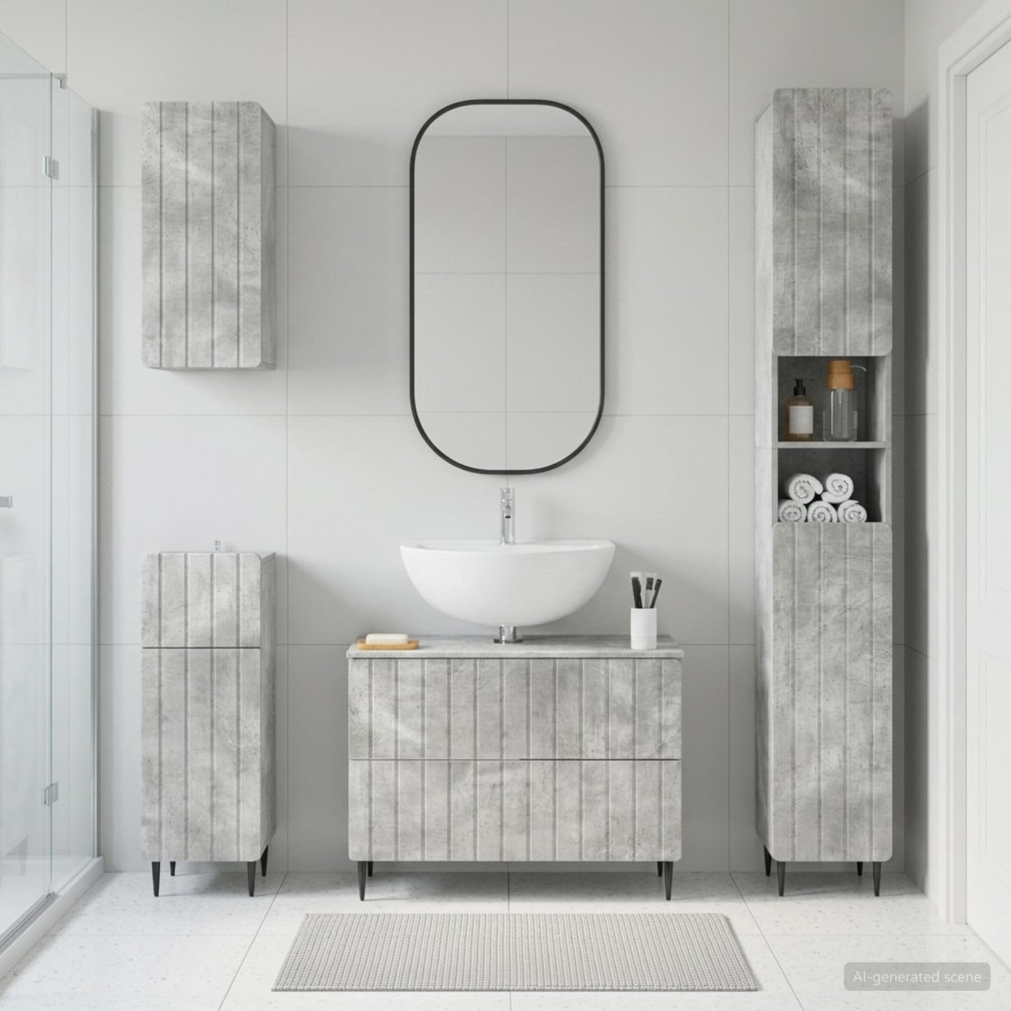 vidaXL 4 Piece Bathroom Cabinet Set ZWOLLE Concrete Grey