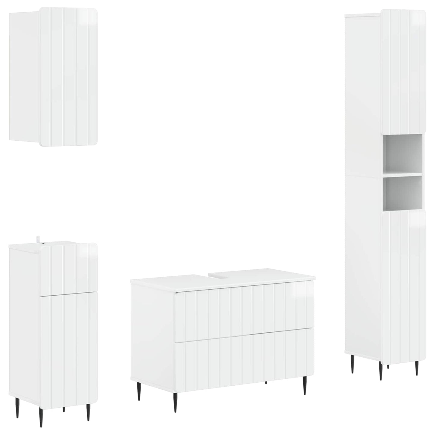 vidaXL 4 Piece Bathroom Cabinet Set ZWOLLE High Gloss White