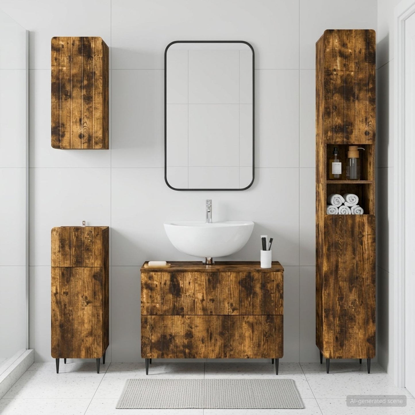 vidaXL 4 Piece Bathroom Cabinet Set ZWOLLE Smoked Oak Engineered Wood