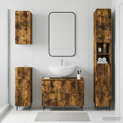 vidaXL 4 Piece Bathroom Cabinet Set ZWOLLE Smoked Oak Engineered Wood
