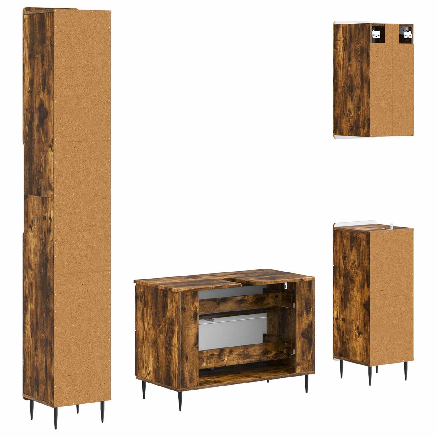 vidaXL 4 Piece Bathroom Cabinet Set ZWOLLE Smoked Oak Engineered Wood