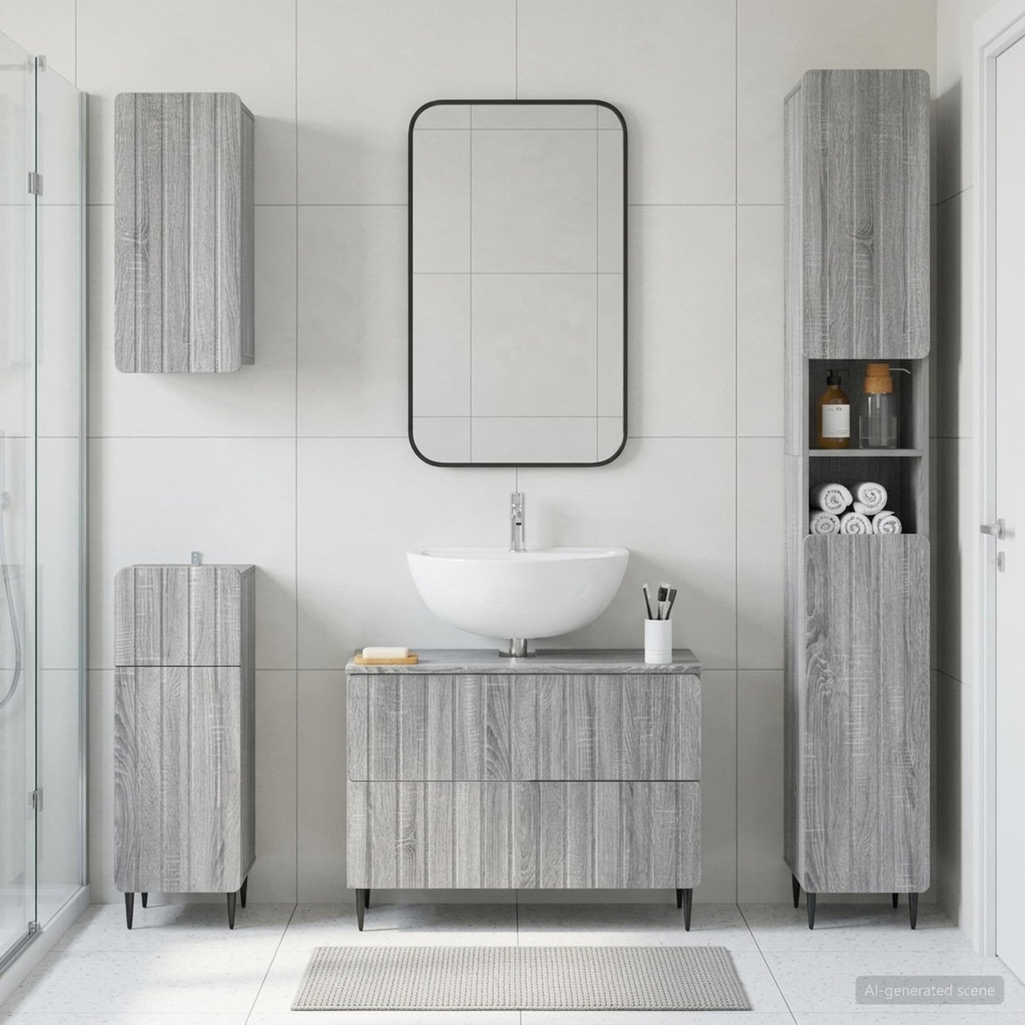 vidaXL 4 Piece Bathroom Cabinet Set ZWOLLE Grey Sonoma Engineered Wood