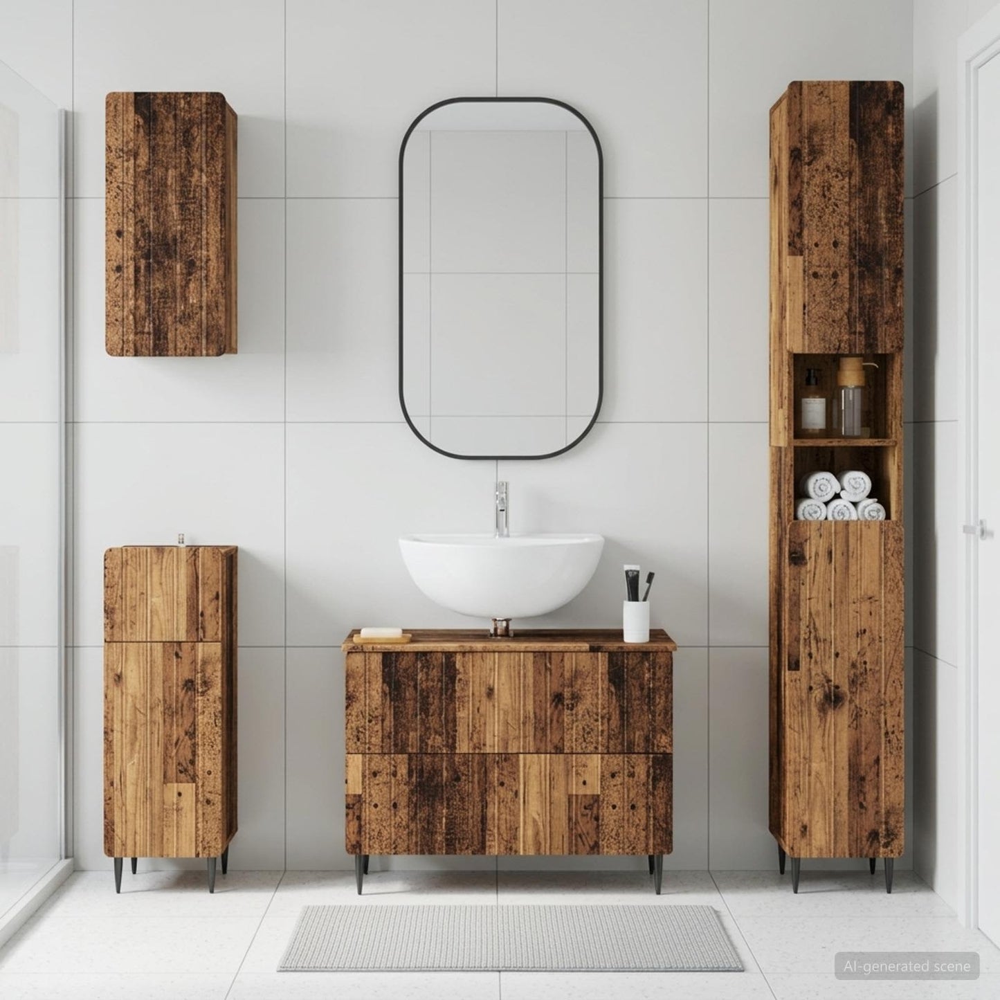 vidaXL 4 Piece Bathroom Cabinet Set ZWOLLE Old Wood Engineered Wood