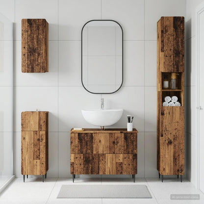 vidaXL 4 Piece Bathroom Cabinet Set ZWOLLE Old Wood Engineered Wood