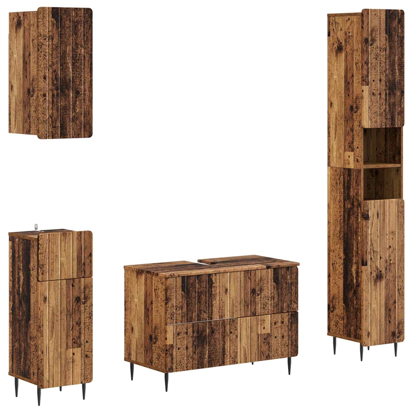 vidaXL 4 Piece Bathroom Cabinet Set ZWOLLE Old Wood Engineered Wood