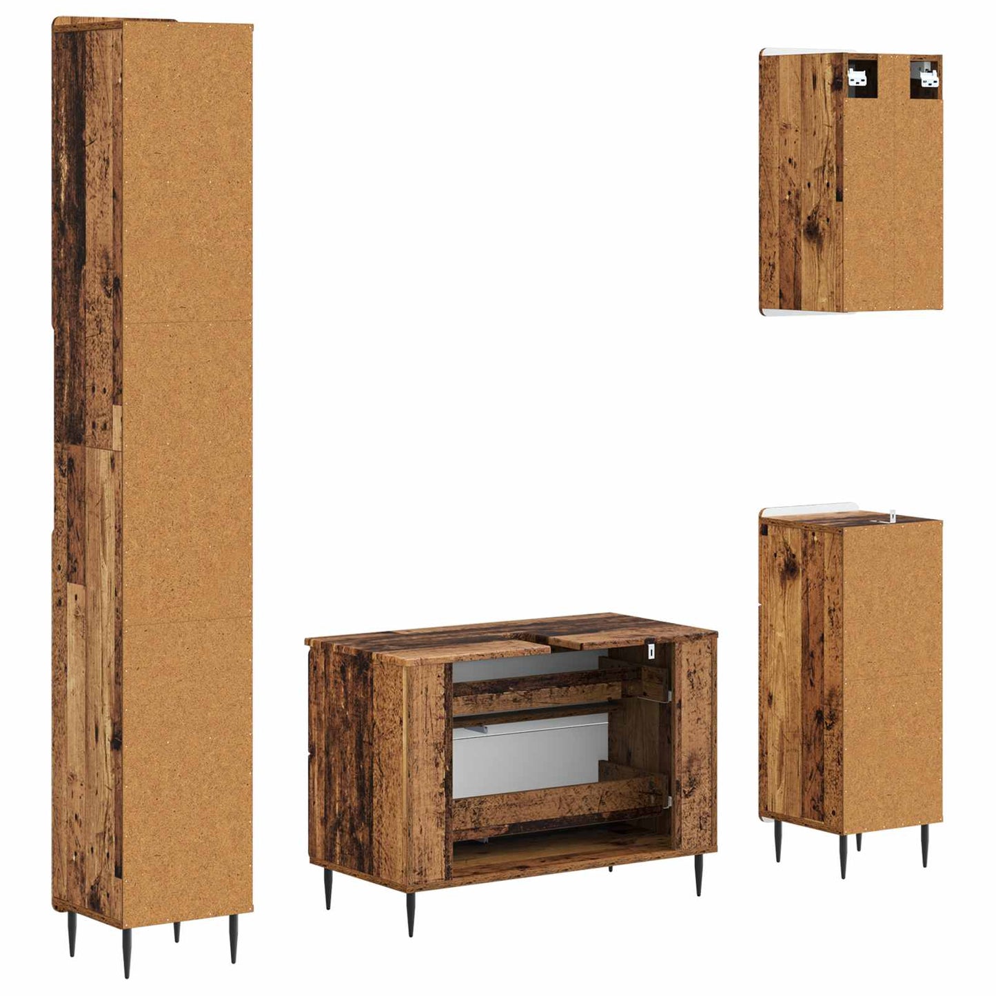 vidaXL 4 Piece Bathroom Cabinet Set ZWOLLE Old Wood Engineered Wood